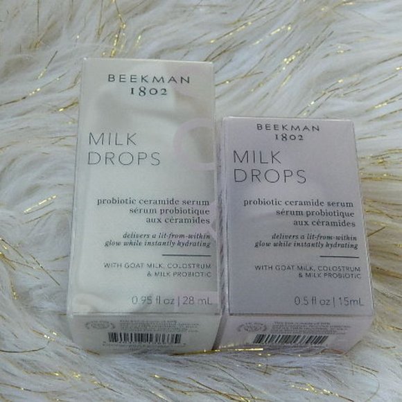 BEEKMAN 1802 MILK DROPS CERAMIDE SERUM .95 & .5 FL OZ LOT OS 2 $70+ VALUE